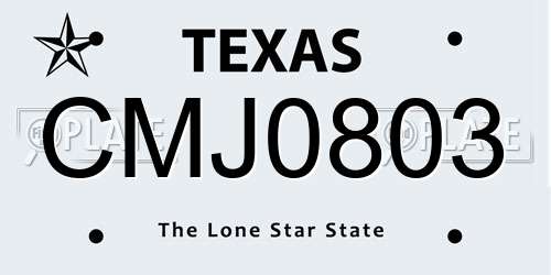 CMJ0803 Texas License Plate