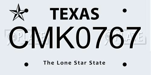 CMK0767 Texas License Plate