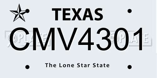 CMV4301 Texas License Plate