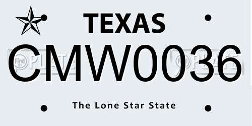 CMW0036 Texas License Plate