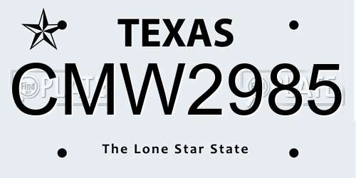 CMW2985 Texas License Plate