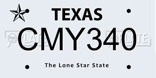 CMY340 Texas License Plate