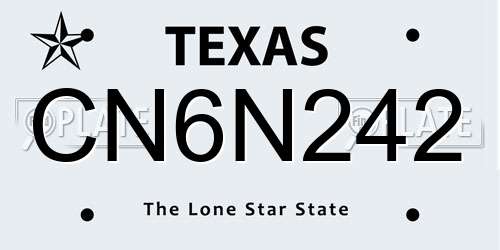 CN6N242 Texas License Plate
