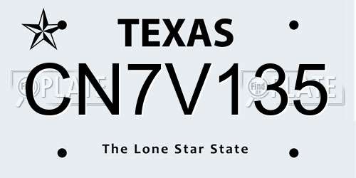CN7V135 Texas License Plate
