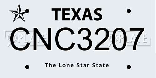 CNC3207 Texas License Plate