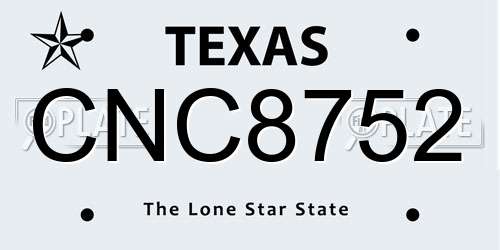 CNC8752 Texas License Plate