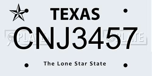 CNJ3457 Texas License Plate