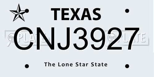 CNJ3927 Texas License Plate