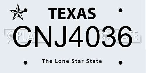 CNJ4036 Texas License Plate