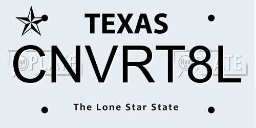 CNVRT8L Texas License Plate