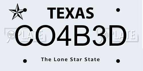CO4B3D Texas License Plate