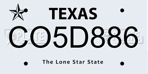 CO5D886 Texas License Plate