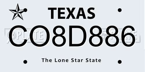 CO8D886 Texas License Plate