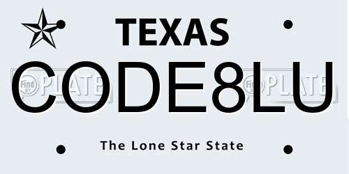 CODE8LU Texas License Plate