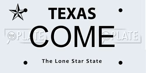 COME Texas License Plate