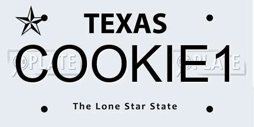 COOKIE1 Texas License Plate