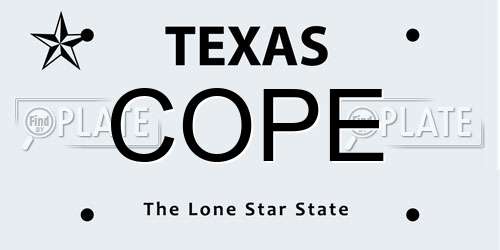 COPE Texas License Plate