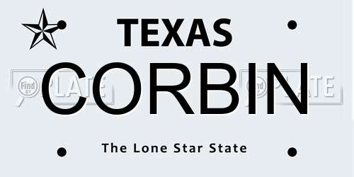 CORBIN Texas License Plate