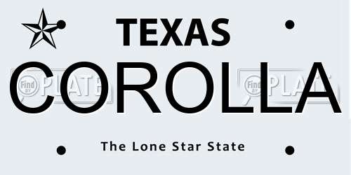COROLLA Texas License Plate