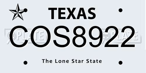 COS8922 Texas License Plate