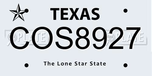 COS8927 Texas License Plate