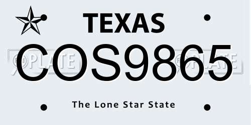COS9865 Texas License Plate