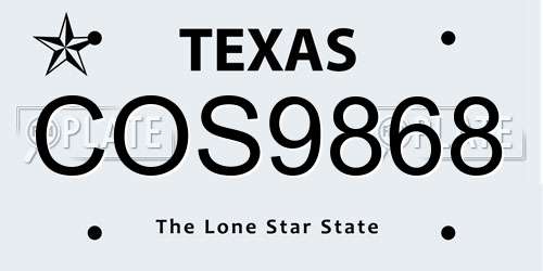 COS9868 Texas License Plate