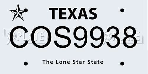 COS9938 Texas License Plate