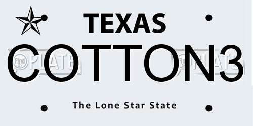 COTTON3 Texas License Plate