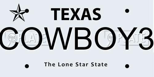 COWBOY3 Texas License Plate