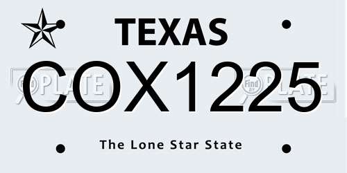 COX1225 Texas License Plate