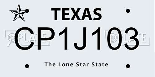CP1J103 Texas License Plate