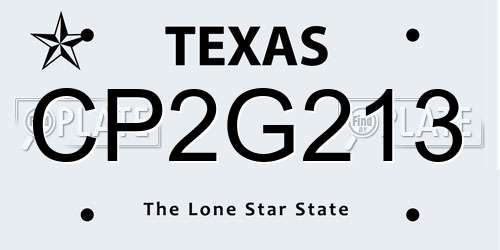 CP2G213 Texas License Plate