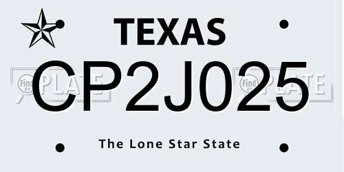 CP2J025 Texas License Plate