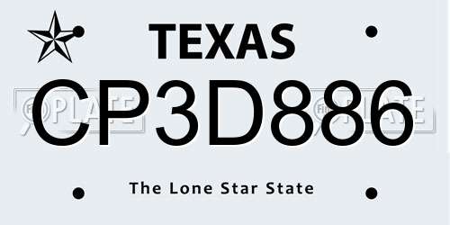CP3D886 Texas License Plate