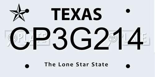 CP3G214 Texas License Plate
