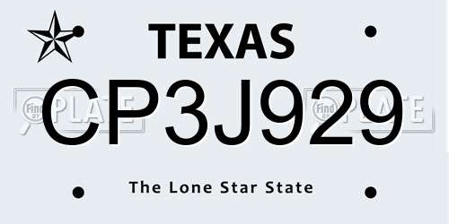 CP3J929 Texas License Plate