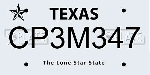 CP3M347 Texas License Plate
