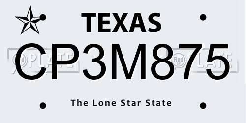 CP3M875 Texas License Plate