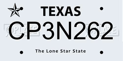 CP3N262 Texas License Plate