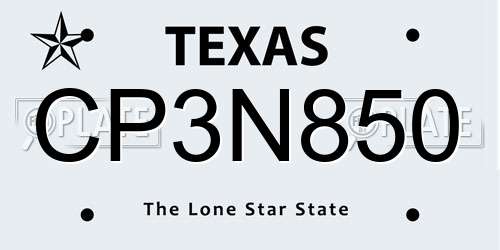 CP3N850 Texas License Plate