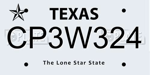 CP3W324 Texas License Plate