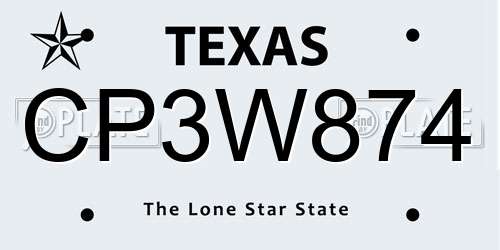 CP3W874 Texas License Plate