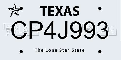 CP4J993 Texas License Plate