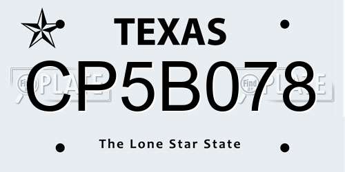 CP5B078 Texas License Plate