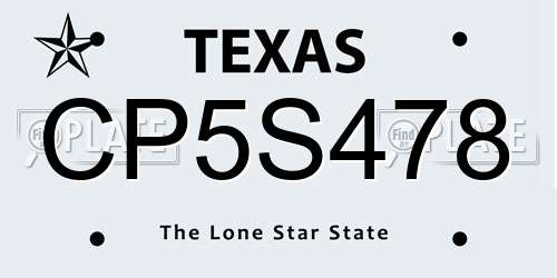 CP5S478 Texas License Plate