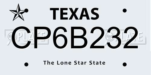 CP6B232 Texas License Plate