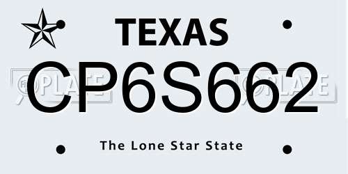 CP6S662 Texas License Plate