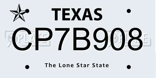 CP7B908 Texas License Plate