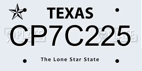 CP7C225 Texas License Plate